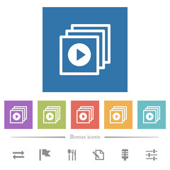 Play files flat white icons in square backgrounds