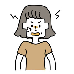 イライラしている中年女性のイラスト
