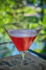 Cosmopolitan cocktail in the restaurant. Close-up. Russia, Altai.