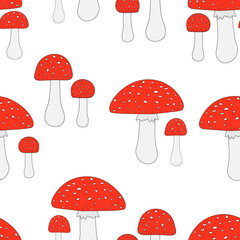Seamless pattern mushrooms fly agarics vector illustration