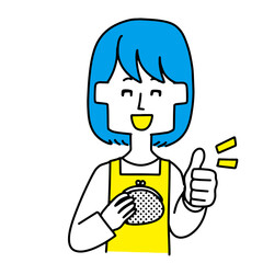 お財布を持ってサムズアップをしている女性
