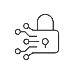Tecnología de cyber seguridad. Logotipo con candado con circuito electrónico con lineas en color gris