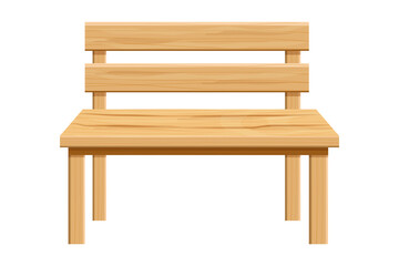 Wooden park bench, garden furniture in cartoon style isolated on white background. Wood street seat, outdoor decoration.