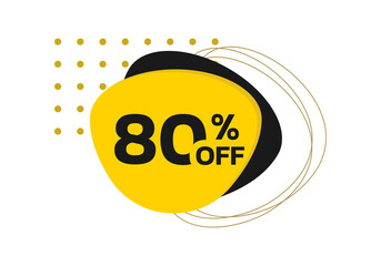 80 percent price off. Modern sale or discount label, icon, sticker with abstract geometric shapes. Promo banner design template. Vector illustration.
