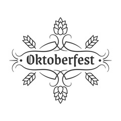 Oktoberfest vintage design logo, label or badge with retro frame. Beer fest banner or poster template. Geman October festival emblem. Vector illustration.