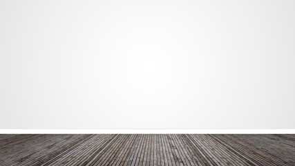 Concept or conceptual vintage or grungy gray background of natural wood or wooden old texture floor as a retro pattern layout on white. A 3d illustration metaphor to time, material, emptiness,  age