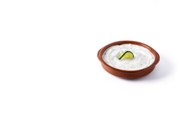 Traditional Greek Tzatziki isolated on white background.Copy space