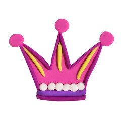 Cute plasticine crown with diamond decoration handmade in clay. Nursery art illustration. 3d effect.