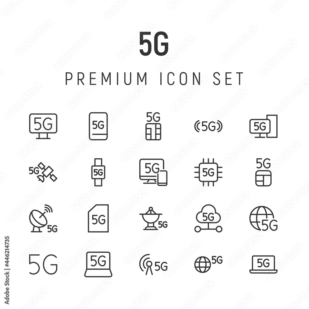 Canvas Prints Premium pack of 5g line icons.