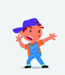 cartoon character of little boy on jeans arguing angry