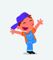 cartoon character of little boy on jeans celebrating something with joy