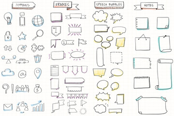 Fototapeta na wymiar Hand drawn visual thinking elements vector set