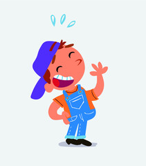 cartoon character of little boy on jeans laughing happily.