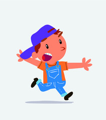 cartoon character of little boy on jeans running angry