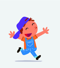 cartoon character of little boy on jeans running euphoric