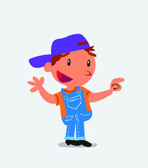 cartoon character of little boy on jeans smiling while pointing