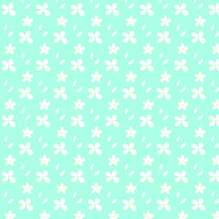 Seamless repeat vector pattern. Handwrite white flowers or jasmine flowers texture on blue background. 
