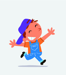 Obraz na płótnie Canvas cartoon of little boy on jeans running euphoric