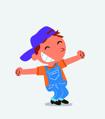  Euphoric little boy on jeans in funny cartoon character