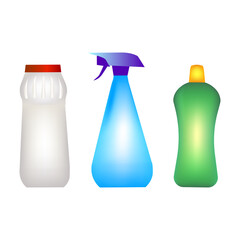 Chemical cleaning products, powder, spray bottle isolated on white background. Housekeeping for disinfection vector illustration.
