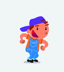  Euphoric cartoon character of little boy on jeans makes plans