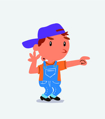  Surprised cartoon character of little boy on jeans points to something