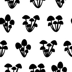 Seamless pattern mushrooms silhouettes vector illustration