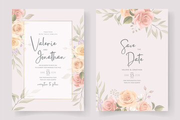 Beautiful soft floral and leaves wedding invitation card design