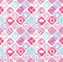 seamless pattern, surface design in a childish naive style  in pinK colors