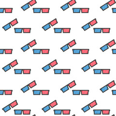 This is a seamless pattern texture of cinema 3d glasses on a white background. 