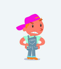 Angry cartoon character of little boy on jeans.