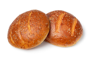 Pair of traditional fresh baked Moroccan krachel, sweet rolls, isolated on white background 