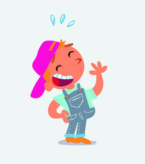 cartoon character of little boy on jeans laughing happily