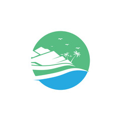 Simple Modern Mountain Landscape Logo Design Vector, Rocky Ice Top Mount Peak Silhouette