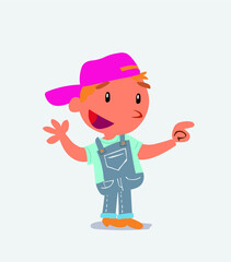 cartoon character of little boy on jeans smiling while pointing