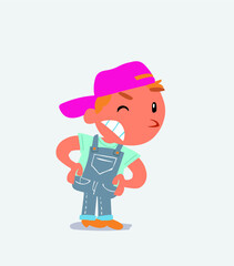 cartoon character of little boy on jeans suspecting something wrong