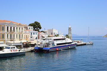 Fototapeta na wymiar greece coast sea tourist town mediterranean mountains