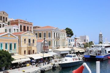 greece coast sea tourist town mediterranean mountains