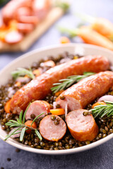 sausage with carrot and lentils