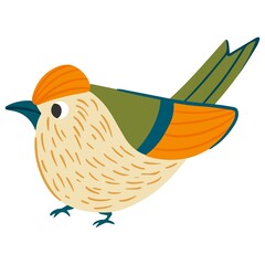 Bird vector illustration in cartoon style. Garden Goldcrest bird. Flying little cute birdie