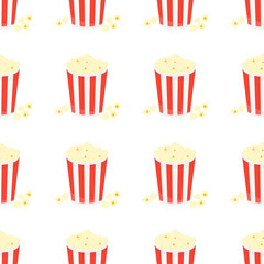 This is a seamless pattern texture of popcorn on a white background. Vector wrapping paper.