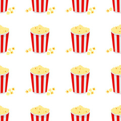 This is a seamless pattern texture of popcorn on a white background. Vector wrapping paper.