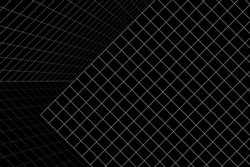 3D wireframe grid room background vector