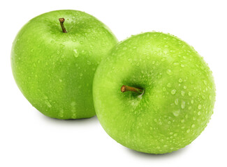 two green apples isolated on white background. clipping path