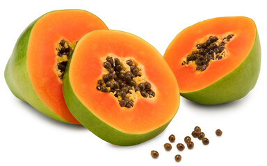 sliced ripe papaya fruit isolated on white background. exotic fruit. clipping path