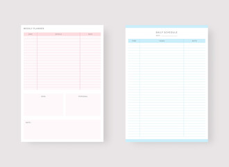 Modern planner template set. Set of planner and to do list. Daily and weekly planner template. Vector illustration.