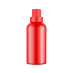 White matte plastic bottle for conditioner, shampoo, detergent, oil, medicine, cosmetic bottle. Front view of plastic bottle with screw cap packaging mockup template, 3d illustration