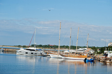 Marina with yachts and boats in old town Nesebar.