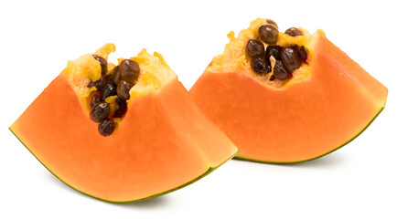 sliced ripe papaya fruit isolated on white background. exotic fruit. clipping path