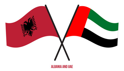 Albania and UAE Flags Crossed And Waving Flat Style. Official Proportion. Correct Colors.